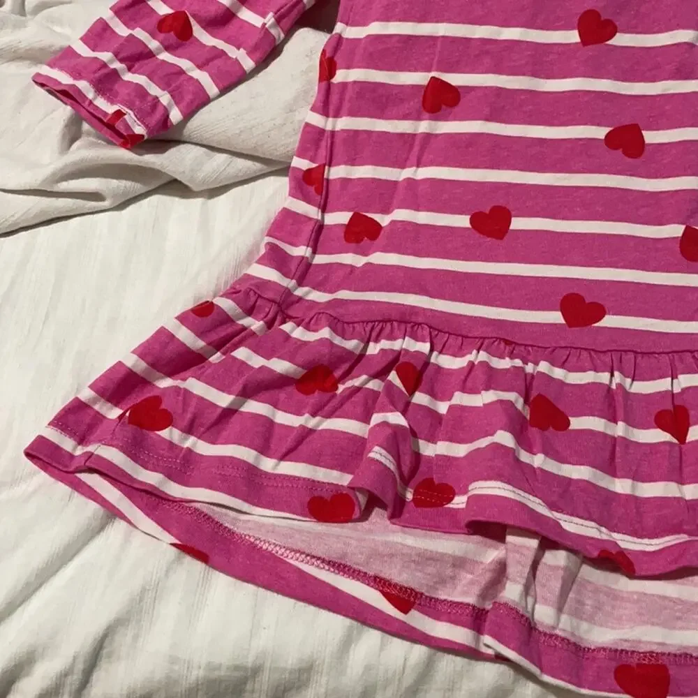 Gymboree S 4/5 hot pink drop waist ruffled high low hemline dress euc cotton